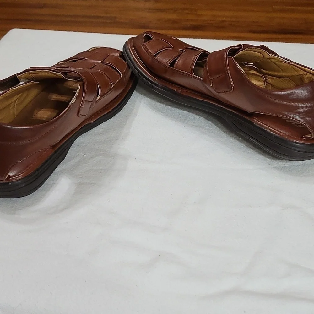 Faranzi Mens‎ Faux Leather Fisherman Sandals Brown Hook&Loop Sz 11 EUC